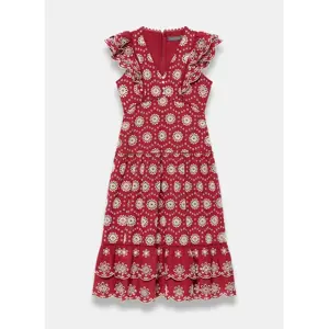 Mint Velvet Red Cotton Broderie Midi Dress